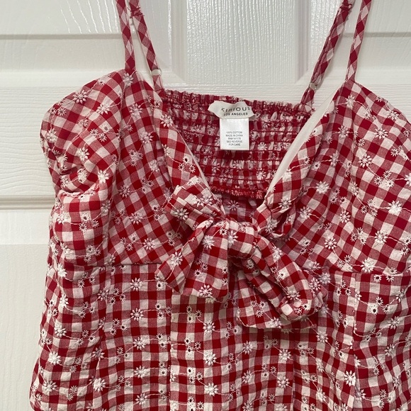 kirious picnic red gingham floral top crop bow tie urban summer brandy M cami - Picture 3 of 5